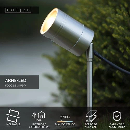 Lucide ARNE-LED - Foco de jardín - Ø 6,3 cm - LED - GU10 - 1x5W 2700K - IP44 - Cromo mate - USP